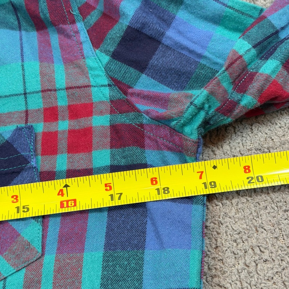 Pladra Womens Flannel Shirt Small Plaid Teal Red Fish Print Lining Made in USA - Picture 9 of 11